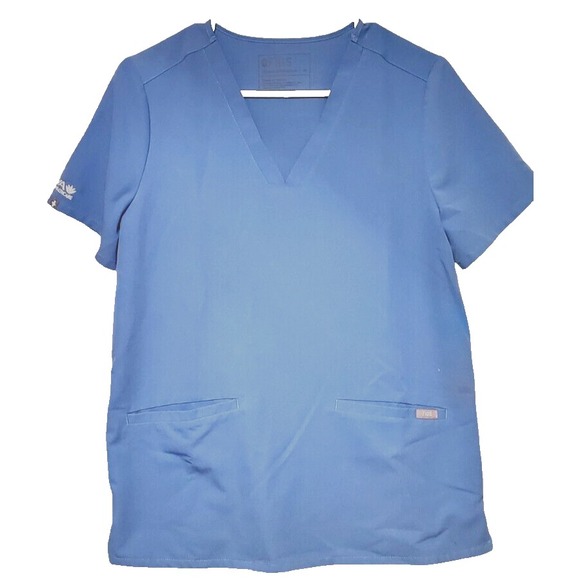 Figs Size M Light Blue Pockets Rib Technical‎ Scrub Top Nursing Medical Surgery - Picture 1 of 6